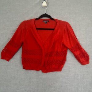 Impress Bolero Sweater Sz Large Red Crochet Cutouts Lightweight Knit Half Sleeve